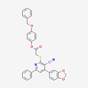 molecular formula C34H24N2O5S B11991280 4-(Benzyloxy)phenyl {[4-(1,3-benzodioxol-5-yl)-3-cyano-6-phenyl-2-pyridinyl]thio}acetate 