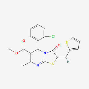 molecular formula C20H15ClN2O3S2 B11991362 methyl (2E)-5-(2-chlorophenyl)-7-methyl-3-oxo-2-(thiophen-2-ylmethylidene)-2,3-dihydro-5H-[1,3]thiazolo[3,2-a]pyrimidine-6-carboxylate 