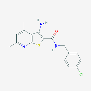 molecular formula C17H16ClN3OS B119915 3-amino-N-[(4-chlorophenyl)methyl]-4,6-dimethylthieno[2,3-b]pyridine-2-carboxamide CAS No. 633283-39-3