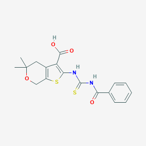 molecular formula C18H18N2O4S2 B119917 2-(3-benzoylthioureido)-5,5-dimethyl-5,7-dihydro-4H-thieno[2,3-c]pyran-3-carboxylic acid CAS No. 314042-01-8
