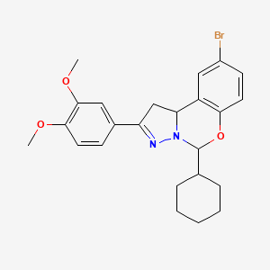 molecular formula C24H27BrN2O3 B11991809 9-BR-5-Cyclohexyl-2-(3,4-DI-meo-PH)-1,10B-dihydropyrazolo(1,5-C)(1,3)benzoxazine 