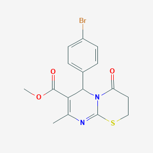 molecular formula C16H15BrN2O3S B11991840 methyl 6-(4-bromophenyl)-8-methyl-4-oxo-3,4-dihydro-2H,6H-pyrimido[2,1-b][1,3]thiazine-7-carboxylate 