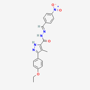 molecular formula C20H19N5O4 B11991893 5-(4-Ethoxy-PH)4-ME-2H-pyrazole-3-carboxylic acid (4-nitro-benzylidene)hydrazide 