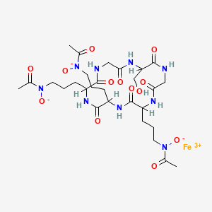 molecular formula C28H44FeN9O13 B1199207 (Cyclic(glycyl-N(5)-acetyl-N(5)-hydroxy-L-ornithyl-N(5)-hydroxy-L-ornithyl-N(5)-acetyl-N(5)-hydroxy-L-ornithylgylcyl-L-seryl)ato(3-))iron CAS No. 23086-46-6