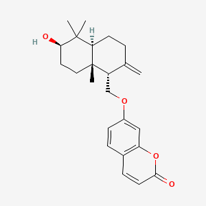 molecular formula C24H30O4 B1199219 7-[(6-hydroxy-5,5,8a-trimethyl-2-methylidene-decahydronaphthalen-1-yl)methoxy]-2H-chromen-2-one CAS No. 511-33-1