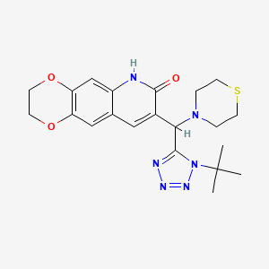 molecular formula C21H26N6O3S B1199223 8-[(1-tert-butyl-5-tetrazolyl)-thiomorpholin-4-ylmethyl]-3,6-dihydro-2H-[1,4]dioxino[2,3-g]quinolin-7-one 