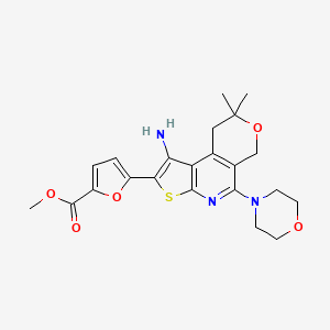 molecular formula C22H25N3O5S B1199225 methyl 5-[1-amino-8,8-dimethyl-5-(morpholin-4-yl)-8,9-dihydro-6H-pyrano[4,3-d]thieno[2,3-b]pyridin-2-yl]furan-2-carboxylate 