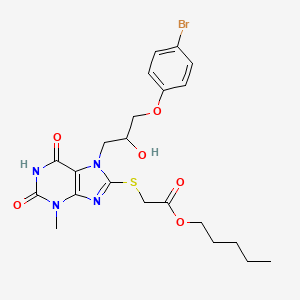 molecular formula C22H27BrN4O6S B11992404 pentyl ({7-[3-(4-bromophenoxy)-2-hydroxypropyl]-6-hydroxy-3-methyl-2-oxo-3,7-dihydro-2H-purin-8-yl}sulfanyl)acetate 