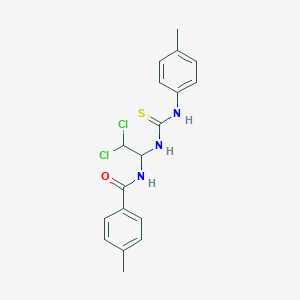 molecular formula C18H19Cl2N3OS B11992622 N-{2,2-dichloro-1-[(4-toluidinocarbothioyl)amino]ethyl}-4-methylbenzamide 