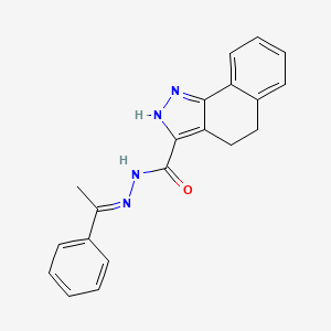 molecular formula C20H18N4O B11992705 N'-[(E)-1-phenylethylidene]-4,5-dihydro-1H-benzo[g]indazole-3-carbohydrazide 