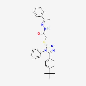 molecular formula C28H29N5OS B11992843 2-{[5-(4-tert-butylphenyl)-4-phenyl-4H-1,2,4-triazol-3-yl]sulfanyl}-N'-[(1E)-1-phenylethylidene]acetohydrazide 