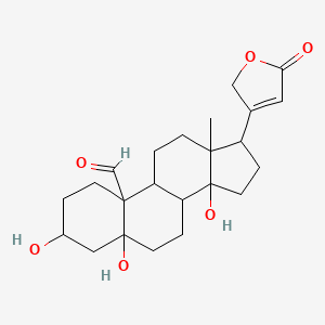 molecular formula C23H32O6 B1199297 3,5,14-trihydroxy-13-methyl-17-(5-oxo-2H-furan-3-yl)-2,3,4,6,7,8,9,11,12,15,16,17-dodecahydro-1H-cyclopenta[a]phenanthrene-10-carboxaldehyde 