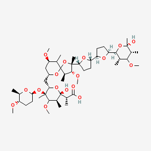 molecular formula C49H84O17 B1199328 (2R)-2-[(2S,3S,5S,6S)-2-hydroxy-6-[[(2R,3R,4R,6R,7R,9S)-2-[(2R,5S)-5-[(2R,5S)-5-[(2S,3S,5R,6S)-6-hydroxy-4-methoxy-3,5,6-trimethyloxan-2-yl]oxolan-2-yl]oxolan-2-yl]-3,7-dimethoxy-2,4,6-trimethyl-1,10-dioxaspiro[4.5]decan-9-yl]methyl]-4-methoxy-5-[(2S,5S,6R)-5-methoxy-6-methyloxan-2-yl]oxy-3,5-dimethyloxan-2-yl]propanoic acid 