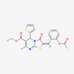 molecular formula C23H20N2O5S2 B11993330 Ethyl (2E)-2-[2-(acetyloxy)benzylidene]-7-methyl-3-oxo-5-(2-thienyl)-2,3-dihydro-5H-[1,3]thiazolo[3,2-A]pyrimidine-6-carboxylate 