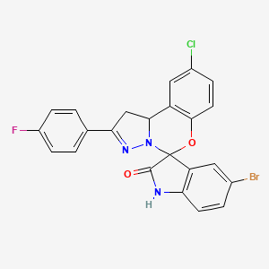molecular formula C23H14BrClFN3O2 B11993418 5'-Bromo-9-chloro-2-(4-fluorophenyl)-1,10B-dihydrospiro[benzo[E]pyrazolo[1,5-C][1,3]oxazine-5,3'-indolin]-2'-one 
