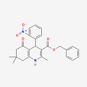 molecular formula C26H26N2O5 B11993451 Benzyl 2,7,7-trimethyl-4-(2-nitrophenyl)-5-oxo-1,4,5,6,7,8-hexahydro-3-quinolinecarboxylate 