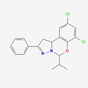 molecular formula C19H18Cl2N2O B11993472 6,8-Dichloro-4-isopropyl-2-PH-1,9B-2H-5-oxa-3,3A-diaza-cyclopenta(A)naphthalene 