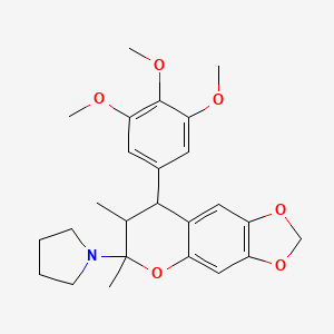 molecular formula C25H31NO6 B11993692 1-(7,8-Dihydro-6,7-dimethyl-8-(3,4,5-trimethoxyphenyl)-6H-1,3-dioxolo(4,5-g)(1)benzopyran-6-yl)pyrrolidine CAS No. 116409-20-2