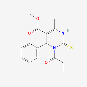 molecular formula C16H18N2O3S B11993743 Methyl 6-methyl-4-phenyl-3-propanoyl-2-thioxo-1,2,3,4-tetrahydropyrimidine-5-carboxylate 