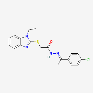 molecular formula C19H19ClN4OS B11993746 N'-[(1E)-1-(4-chlorophenyl)ethylidene]-2-[(1-ethyl-1H-benzimidazol-2-yl)sulfanyl]acetohydrazide 
