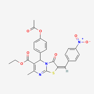 molecular formula C25H21N3O7S B11993789 ethyl (2E)-5-[4-(acetyloxy)phenyl]-7-methyl-2-(4-nitrobenzylidene)-3-oxo-2,3-dihydro-5H-[1,3]thiazolo[3,2-a]pyrimidine-6-carboxylate 
