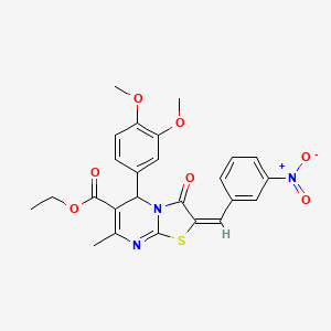 molecular formula C25H23N3O7S B11993848 ethyl (2E)-5-(3,4-dimethoxyphenyl)-7-methyl-2-(3-nitrobenzylidene)-3-oxo-2,3-dihydro-5H-[1,3]thiazolo[3,2-a]pyrimidine-6-carboxylate 