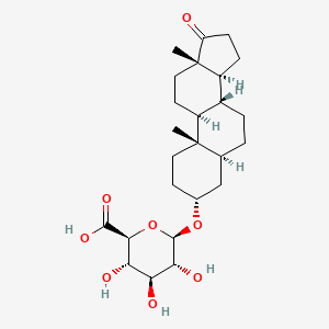 molecular formula C25H38O8 B1199400 6-[(10,13-Dimethyl-17-oxo-1,2,3,4,5,6,7,8,9,11,12,14,15,16-tetradecahydrocyclopenta[a]phenanthren-3-yl)oxy]-3,4,5-trihydroxyoxane-2-carboxylic acid CAS No. 1852-43-3