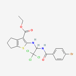 molecular formula C19H18BrCl3N2O3S B11994116 Ethyl 2-({1-[(4-bromobenzoyl)amino]-2,2,2-trichloroethyl}amino)-5,6-dihydro-4H-cyclopenta[B]thiophene-3-carboxylate 