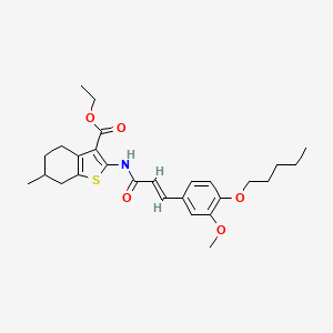 molecular formula C27H35NO5S B11994368 Ethyl 2-({(2E)-3-[3-methoxy-4-(pentyloxy)phenyl]-2-propenoyl}amino)-6-methyl-4,5,6,7-tetrahydro-1-benzothiophene-3-carboxylate 