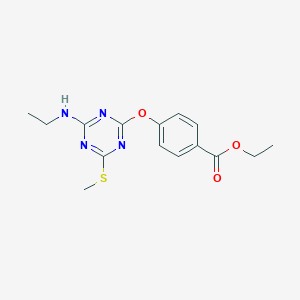 molecular formula C15H18N4O3S B1199445 4-[[4-(Ethylamino)-6-(methylthio)-1,3,5-triazin-2-yl]oxy]benzoic acid ethyl ester 