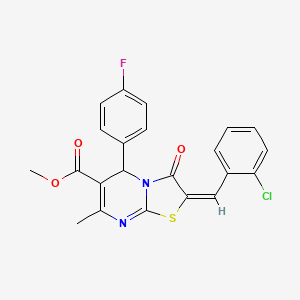 molecular formula C22H16ClFN2O3S B11994531 methyl (2E)-2-(2-chlorobenzylidene)-5-(4-fluorophenyl)-7-methyl-3-oxo-2,3-dihydro-5H-[1,3]thiazolo[3,2-a]pyrimidine-6-carboxylate 