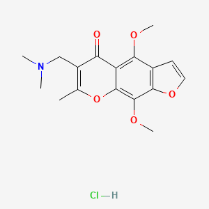 molecular formula C17H20ClNO5 B1199457 6-(Dimethylaminomethyl)-4,9-dimethoxy-7-methylpyrano(3,2-f)(1)benzoxol-5-one hydrochloride CAS No. 34086-73-2