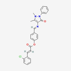 molecular formula C27H22ClN3O3 B11994572 4-{(E)-[(1,5-dimethyl-3-oxo-2-phenyl-2,3-dihydro-1H-pyrazol-4-yl)imino]methyl}phenyl (2E)-3-(2-chlorophenyl)-2-propenoate 