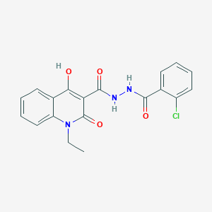 molecular formula C19H16ClN3O4 B11994596 N'-[(2-chlorophenyl)-oxomethyl]-1-ethyl-4-hydroxy-2-oxo-3-quinolinecarbohydrazide 