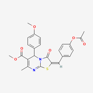 molecular formula C25H22N2O6S B11994761 methyl (2E)-2-[4-(acetyloxy)benzylidene]-5-(4-methoxyphenyl)-7-methyl-3-oxo-2,3-dihydro-5H-[1,3]thiazolo[3,2-a]pyrimidine-6-carboxylate 