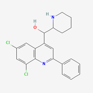molecular formula C21H20Cl2N2O B1199509 4-Quinolinemethanol, 6,8-dichloro-2-phenyl-alpha-2-piperidinyl- 
