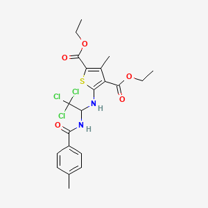 molecular formula C21H23Cl3N2O5S B11995222 Diethyl 3-methyl-5-({2,2,2-trichloro-1-[(4-methylbenzoyl)amino]ethyl}amino)-2,4-thiophenedicarboxylate 