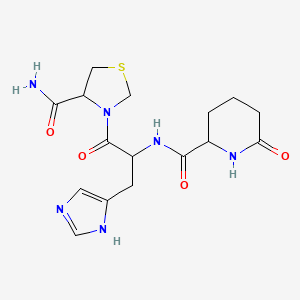 molecular formula C16H22N6O4S B1199523 Pyro(l-alpha-aminoadipyl)-L-histidyl-L-thiazolidine-4-carboxamide CAS No. 64784-01-6