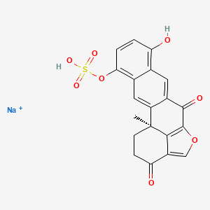 molecular formula C20H14NaO8S+ B1199530 sodium;[(1S)-8-hydroxy-1-methyl-12,17-dioxo-14-oxapentacyclo[11.6.1.02,11.04,9.016,20]icosa-2,4,6,8,10,13(20),15-heptaen-5-yl] hydrogen sulfate CAS No. 96623-01-7
