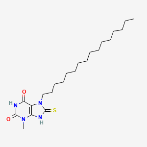 molecular formula C22H38N4O2S B11995577 7-Hexadecyl-8-mercapto-3-methyl-3,7-dihydro-purine-2,6-dione 