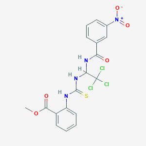 molecular formula C18H15Cl3N4O5S B11995634 Methyl 2-{[(2,2,2-trichloro-1-{[(3-nitrophenyl)carbonyl]amino}ethyl)carbamothioyl]amino}benzoate 