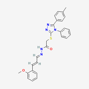 molecular formula C27H25N5O2S B11995651 N'-[(1E,2E)-3-(2-methoxyphenyl)prop-2-en-1-ylidene]-2-{[5-(4-methylphenyl)-4-phenyl-4H-1,2,4-triazol-3-yl]sulfanyl}acetohydrazide 