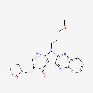 molecular formula C21H23N5O3 B1199568 11-(3-methoxypropyl)-3-((tetrahydrofuran-2-yl)methyl)-3H-pyrimido[5',4':4,5]pyrrolo[2,3-b]quinoxalin-4(11H)-one 