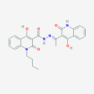 molecular formula C25H24N4O5 B11995694 1-butyl-4-hydroxy-N'-[(E)-1-(4-hydroxy-2-oxo-1,2-dihydro-3-quinolinyl)ethylidene]-2-oxo-1,2-dihydro-3-quinolinecarbohydrazide 