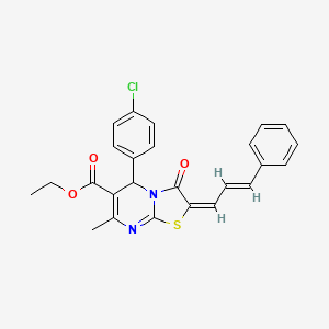molecular formula C25H21ClN2O3S B11995842 Ethyl (2E)-5-(4-chlorophenyl)-7-methyl-3-oxo-2-[(2E)-3-phenyl-2-propenylidene]-2,3-dihydro-5H-[1,3]thiazolo[3,2-A]pyrimidine-6-carboxylate 