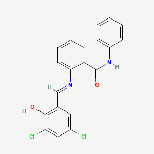 molecular formula C20H14Cl2N2O2 B11995883 2-((3,5-Dichloro-2-hydroxy-benzylidene)-amino)-N-phenyl-benzamide 