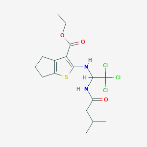 molecular formula C17H23Cl3N2O3S B11996284 ethyl 2-({2,2,2-trichloro-1-[(3-methylbutanoyl)amino]ethyl}amino)-5,6-dihydro-4H-cyclopenta[b]thiophene-3-carboxylate 