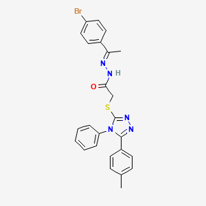 molecular formula C25H22BrN5OS B11996378 N'-[(1E)-1-(4-bromophenyl)ethylidene]-2-{[5-(4-methylphenyl)-4-phenyl-4H-1,2,4-triazol-3-yl]sulfanyl}acetohydrazide 
