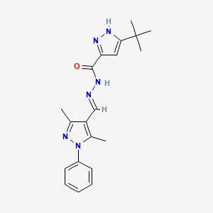 molecular formula C20H24N6O B11996449 3-tert-butyl-N'-[(E)-(3,5-dimethyl-1-phenyl-1H-pyrazol-4-yl)methylidene]-1H-pyrazole-5-carbohydrazide 