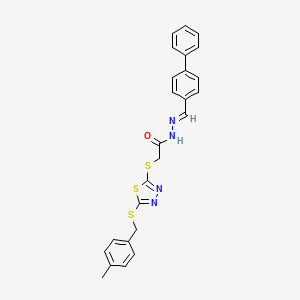 molecular formula C25H22N4OS3 B11996570 N'-[(E)-biphenyl-4-ylmethylidene]-2-({5-[(4-methylbenzyl)sulfanyl]-1,3,4-thiadiazol-2-yl}sulfanyl)acetohydrazide 